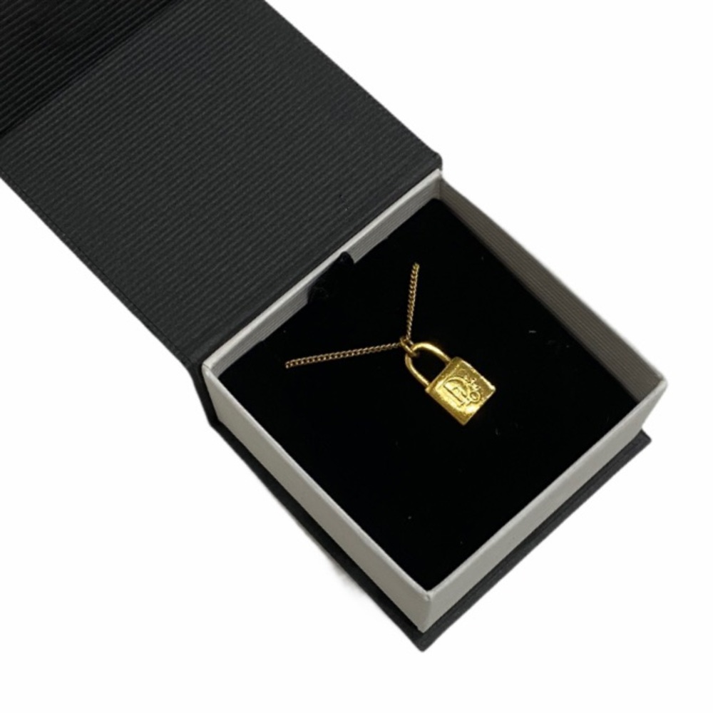 VINTAGE DIOR Gold Locket Necklace Dainty Authentic Chain Padlock Mini Choker